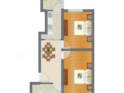 2室1厅 61.00平米