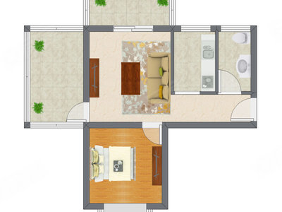 1室1厅 44.14平米户型图