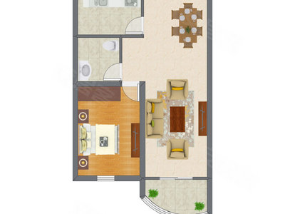 1室2厅 70.70平米户型图