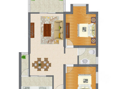 2室2厅 76.63平米户型图