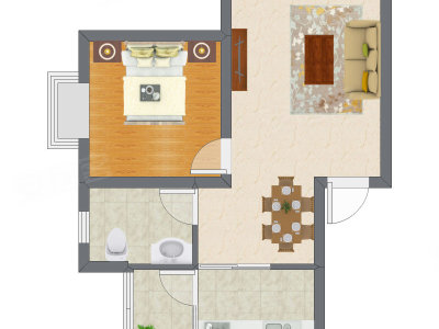 1室2厅 56.45平米户型图