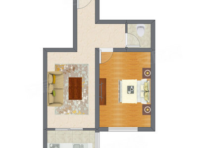 1室1厅 51.60平米户型图