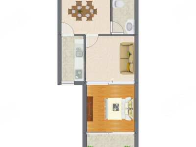 1室2厅 49.00平米户型图