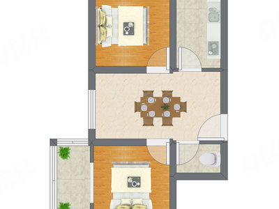 2室1厅 53.45平米户型图