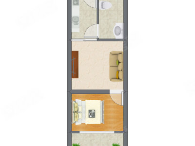 1室1厅 42.64平米户型图