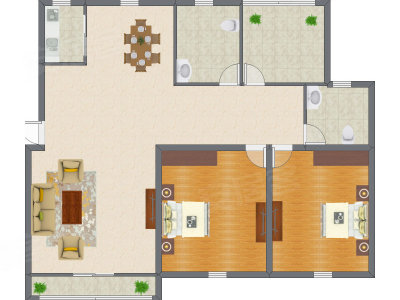2室2厅 128.09平米户型图