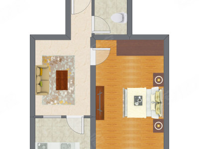 1室1厅 44.76平米户型图
