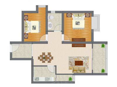 2室2厅 87.41平米户型图