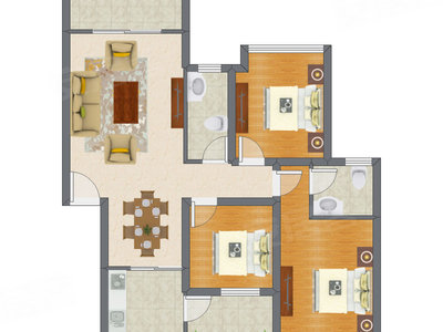 3室2厅 88.98平米户型图