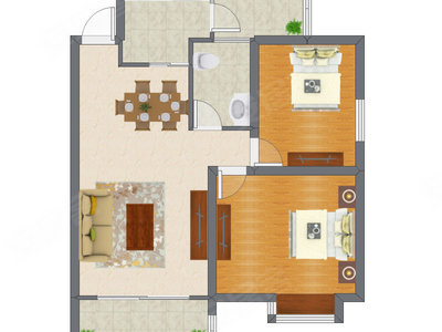 2室2厅 85.54平米户型图