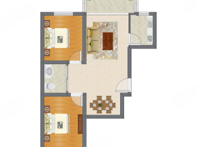 2室2厅 75.74平米户型图