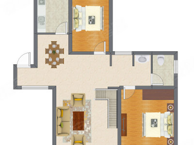 2室2厅 124.98平米户型图