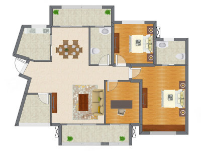 3室2厅 122.80平米户型图
