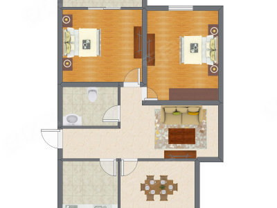 2室2厅 72.98平米户型图