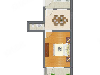 1室1厅 40.53平米户型图