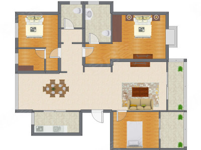 3室2厅 143.00平米户型图