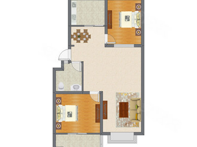 2室2厅 97.43平米户型图