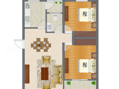 2室2厅 65.17平米户型图
