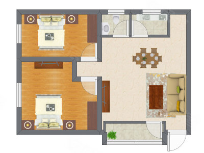 2室1厅 44.99平米户型图