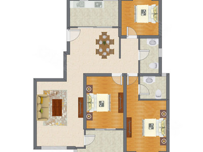 3室2厅 136.12平米户型图