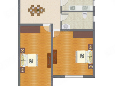 2室1厅 54.00平米