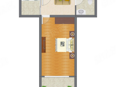 1室1厅 46.74平米户型图