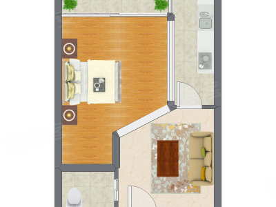 1室1厅 42.27平米户型图