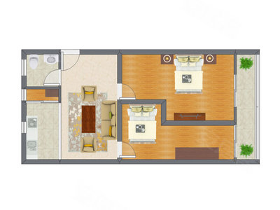 2室2厅 55.76平米