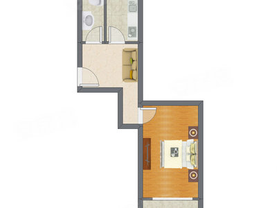 1室1厅 45.15平米户型图