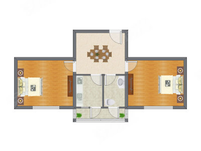 2室1厅 50.67平米