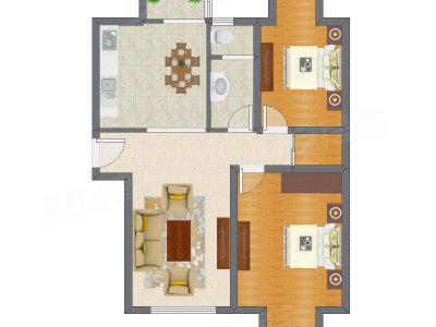2室2厅 105.09平米户型图