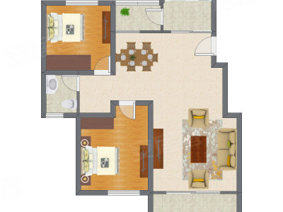 2室1厅 75.82平米户型图