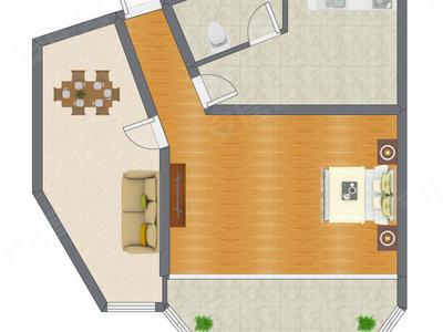 1室2厅 67.20平米户型图