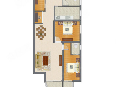 2室2厅 123.10平米户型图