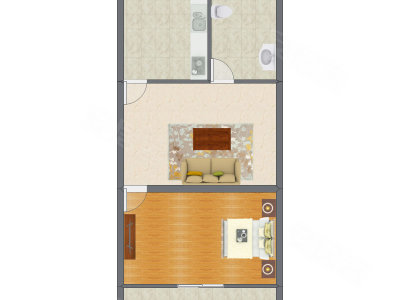 1室1厅 34.36平米户型图