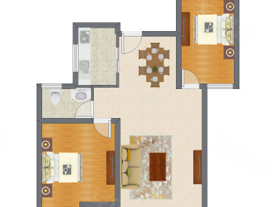 2室2厅 90.45平米户型图