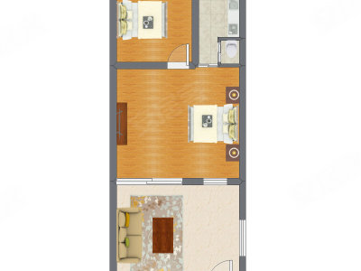 2室1厅 38.69平米户型图