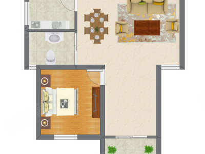 2室1厅 48.36平米户型图