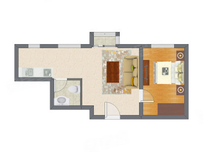 1室1厅 35.55平米户型图