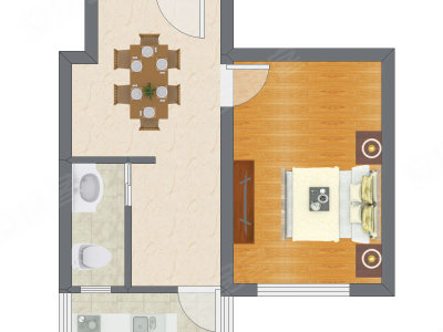 1室1厅 43.22平米户型图