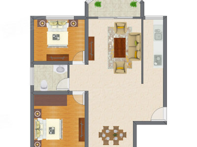 2室2厅 73.16平米户型图