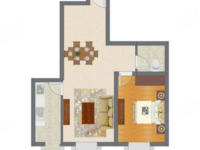 1室2厅 69.26平米户型图