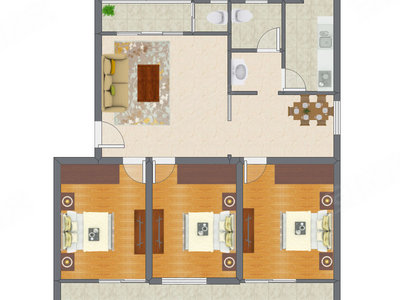 3室2厅 117.09平米户型图
