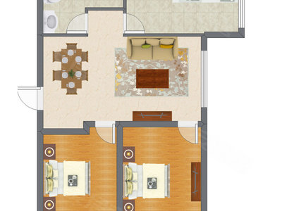 2室2厅 76.75平米户型图