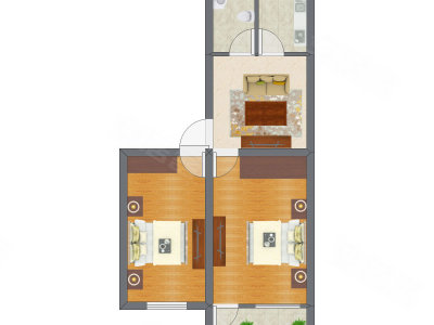 2室1厅 42.71平米户型图
