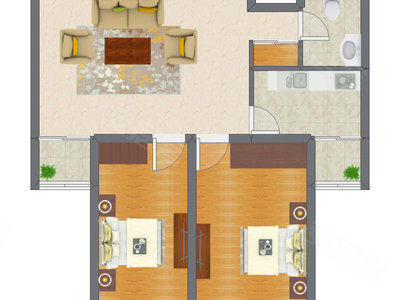 2室1厅 65.16平米