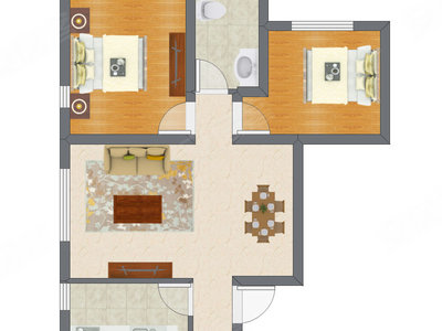 2室2厅 69.10平米户型图