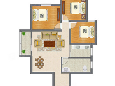 3室2厅 75.00平米户型图