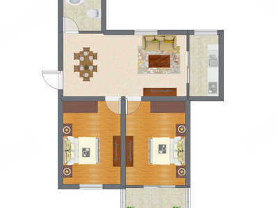 2室1厅 58.84平米户型图