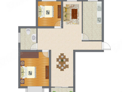2室2厅 86.90平米户型图